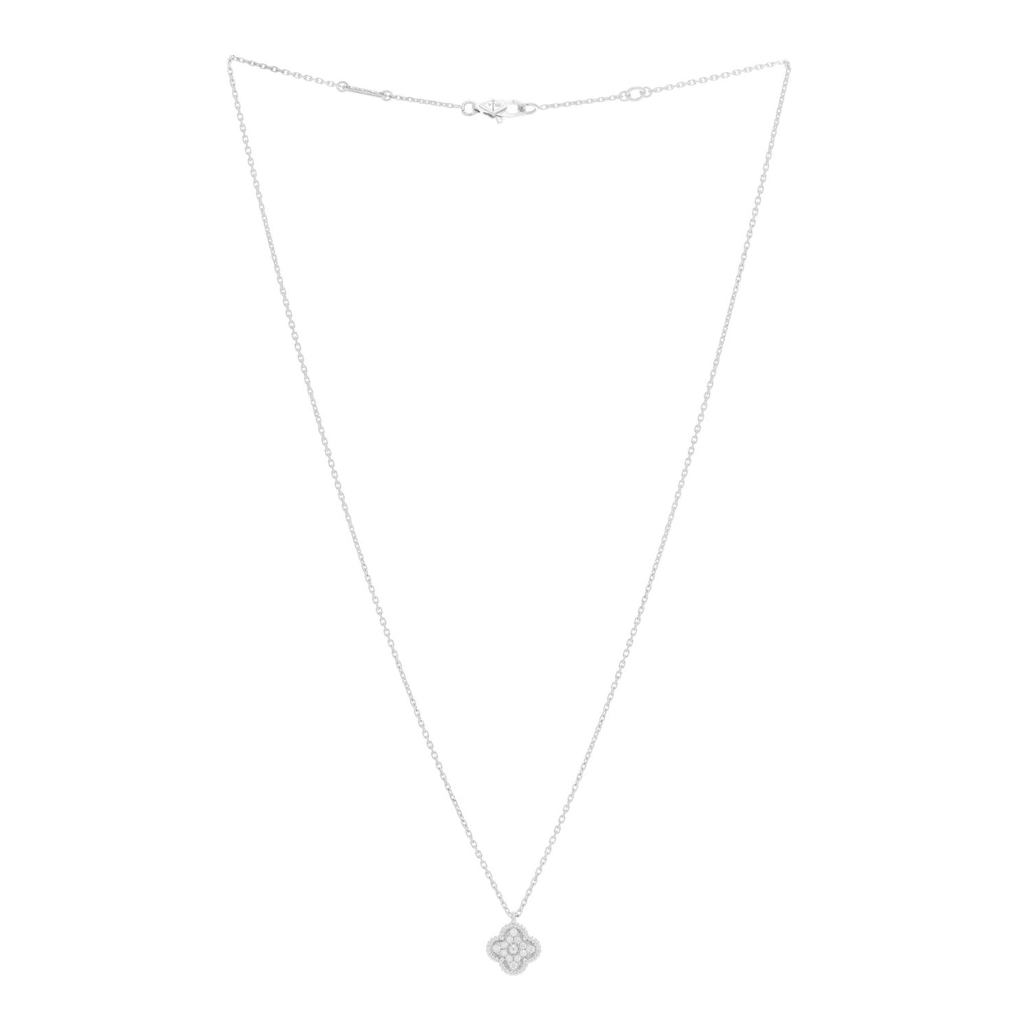 18K White Gold Diamond Sweet Alhambra Pendant Necklace