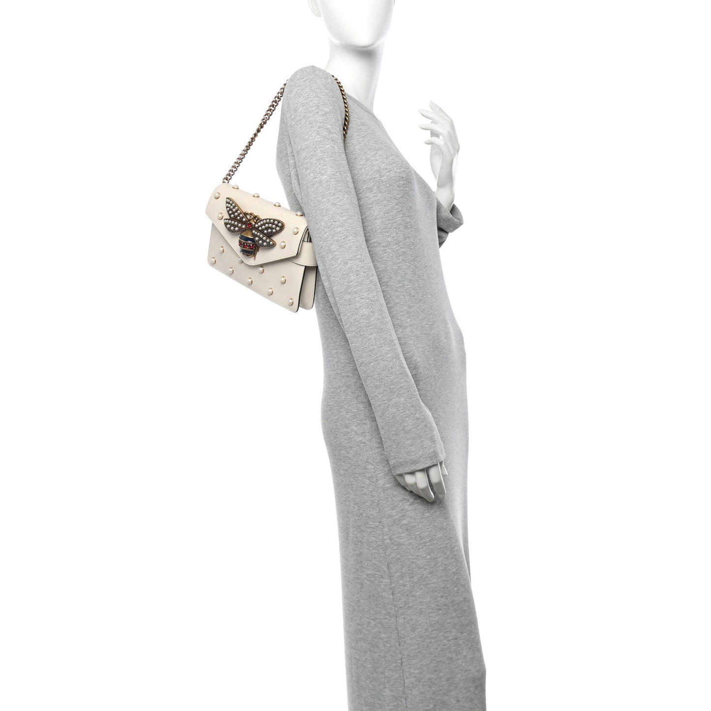 Nappa Pearl Studded Mini Queen Margaret Broadway Shoulder Bag Mystic White