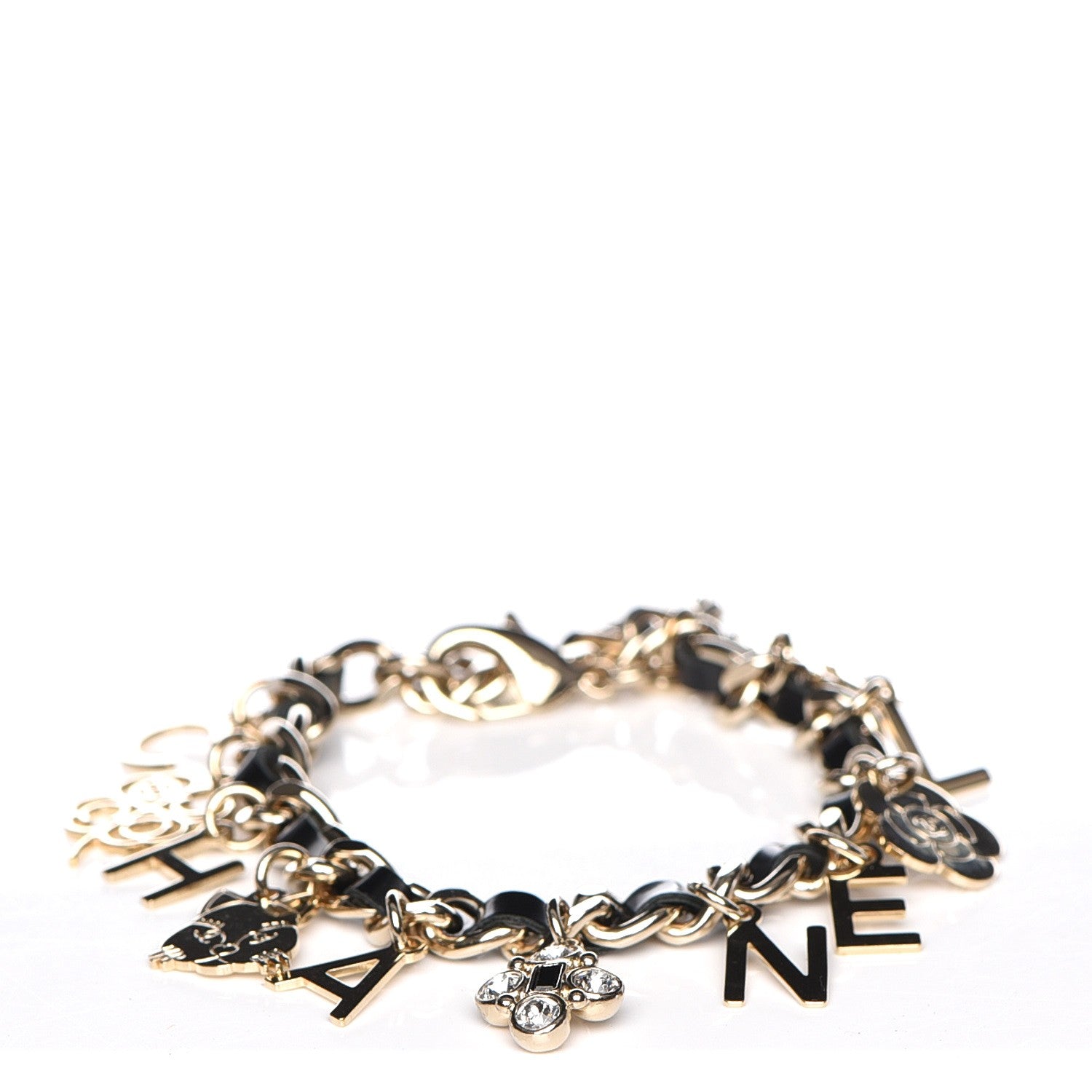 Chanel Lambskin Crystal CC Logo Charming Bracelet Gold Black 1 of 6