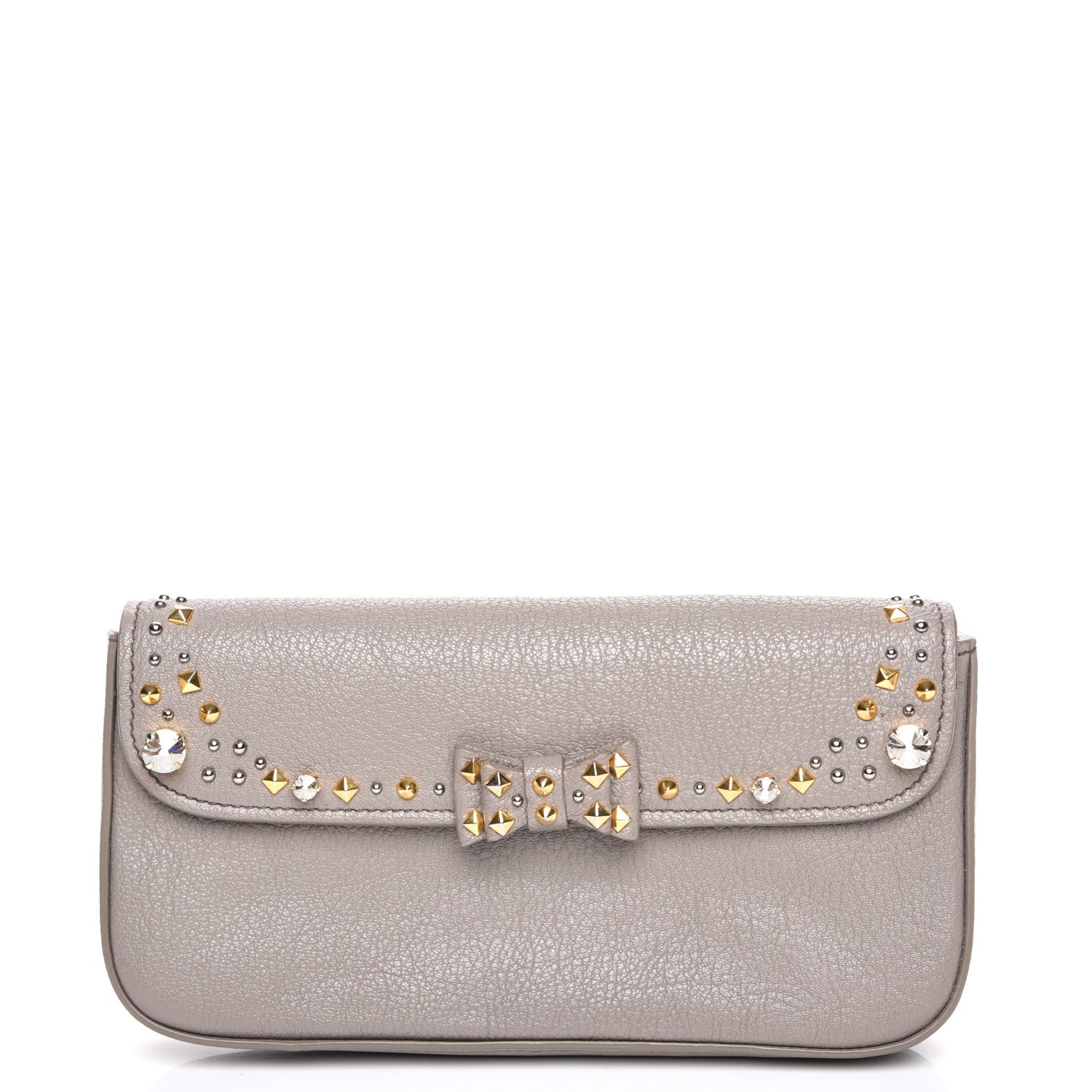 Miu Miu Goatskin Madras Swarovski Crystal Studded Pochette Clutch Argilla 1 of 7