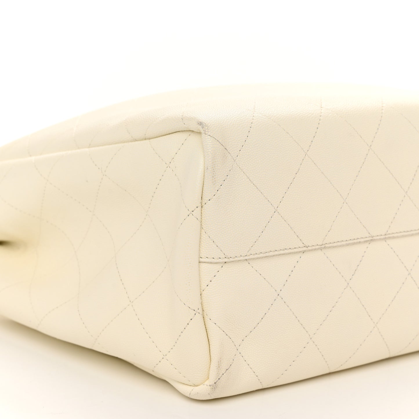 Caviar Stitched Large Shopping Tote White
