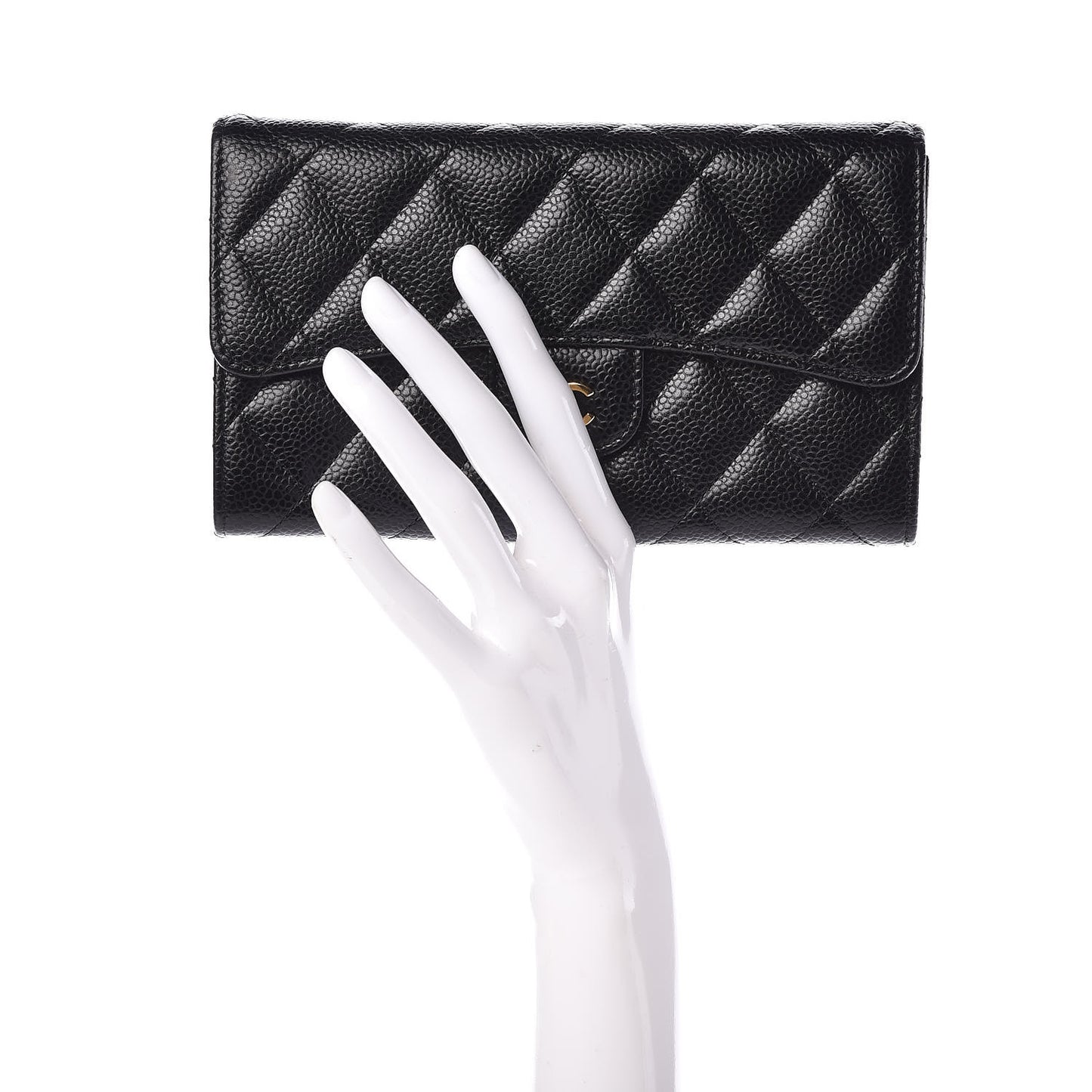 Caviar Quilted Large Flap Wallet Black