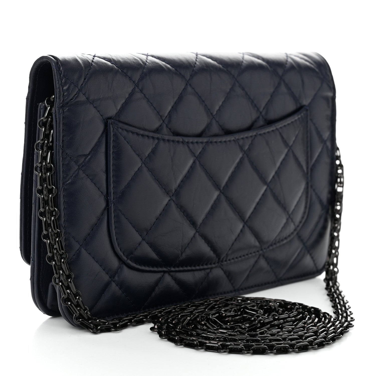 Chanel Aged Calfskin Quilted Reissue Wallet On Chain WOC Navy Blue 3 of 11