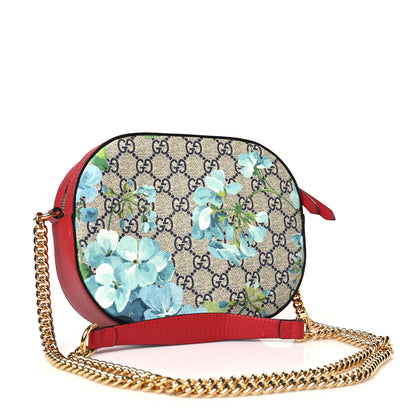 Gucci GG Supreme Monogram Blooms Mini Chain Shoulder Bag Beige Blue Navy Hibiscus Red 3 of 10