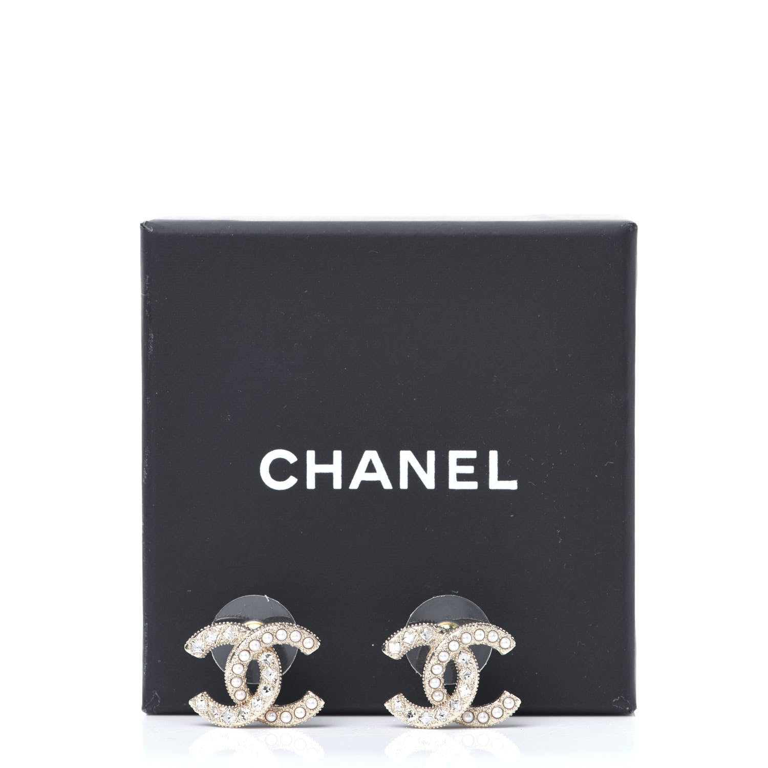 Chanel Crystal Pearl CC Earrings Gold 6 of 6