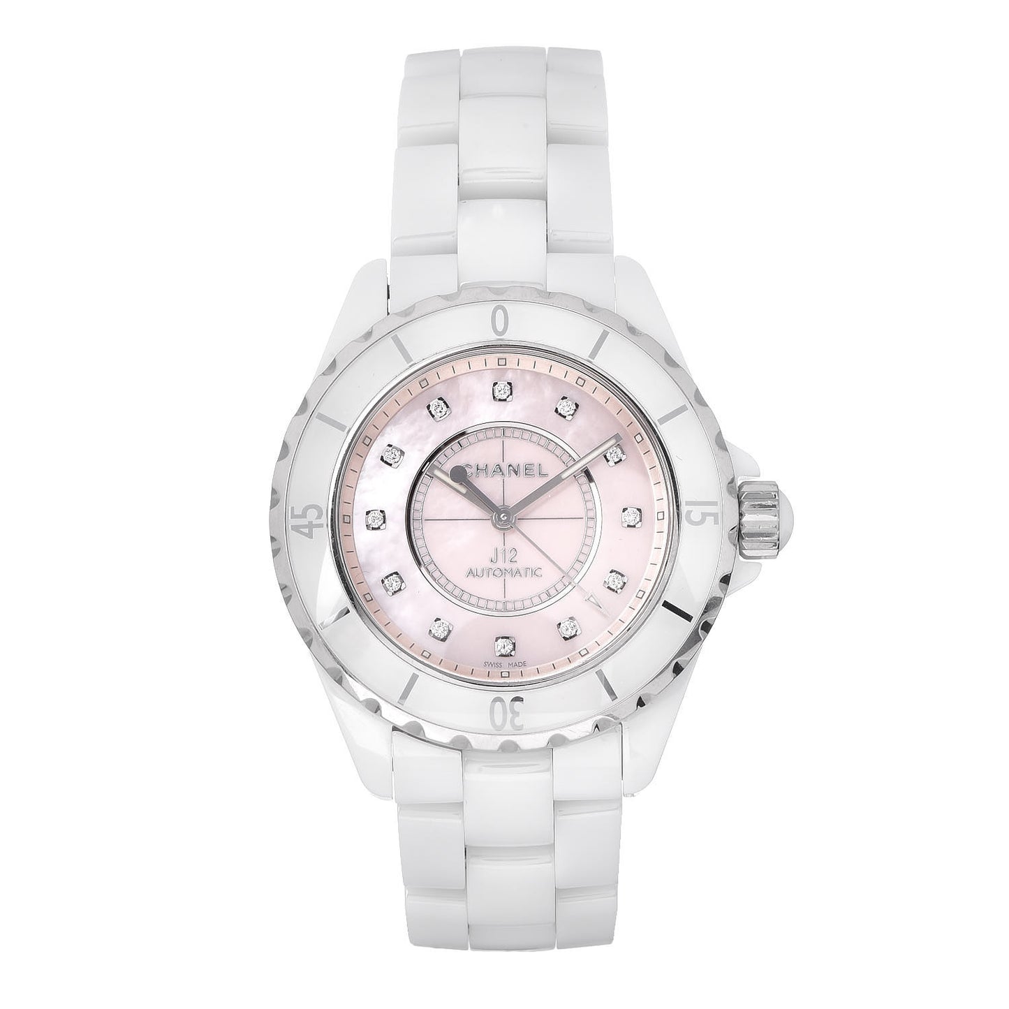 Stainless Steel Ceramic Diamond Pink Mother of Pearl 38mm J12 Automatic Watch White