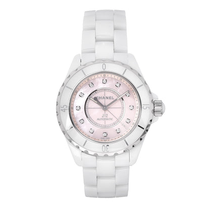Chanel Stainless Steel Ceramic Diamond Pink Mother of Pearl 38mm J12 Automatic Watch White 1 of 5