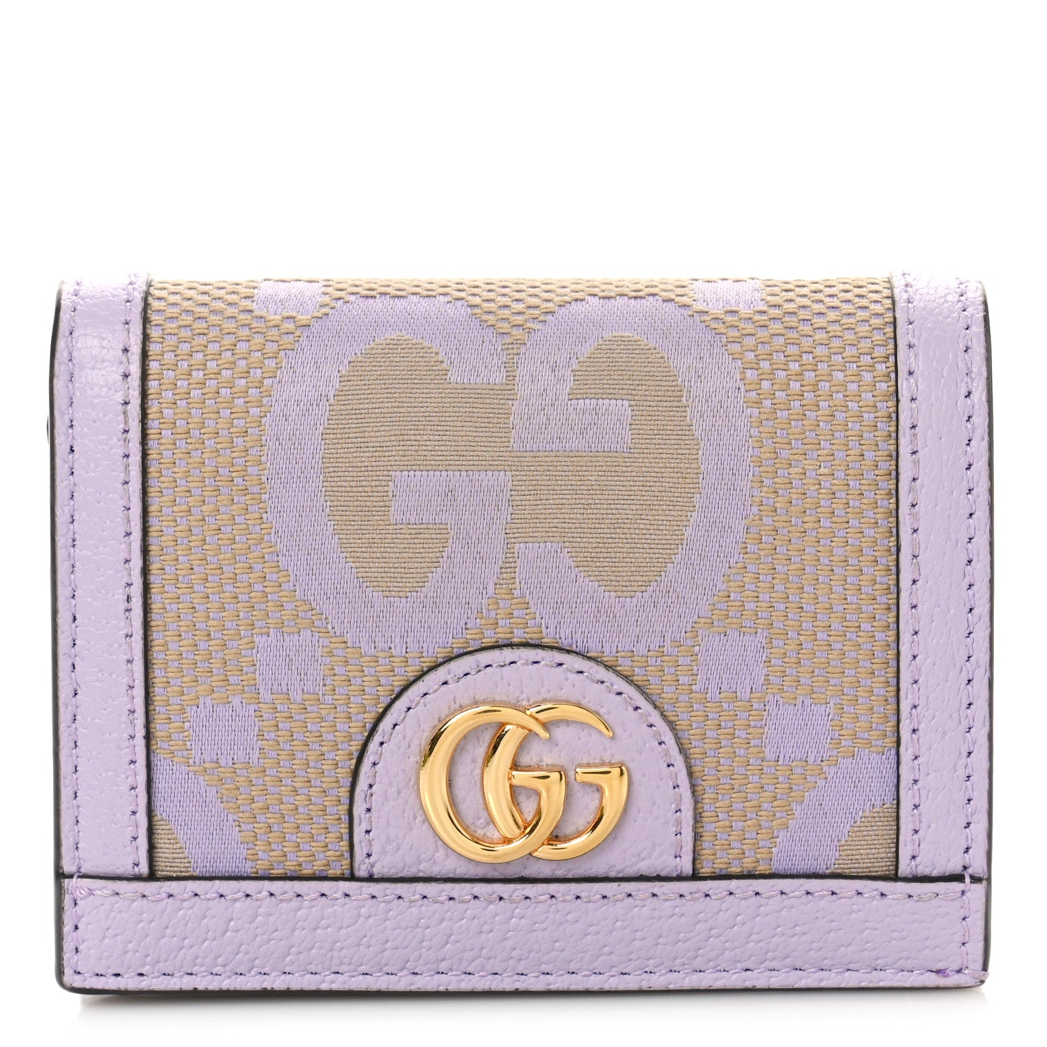 Gucci Monogram Jumbo GG Textured Dollar Calfskin Ophidia Card Case Beige Lapis 1 of 9