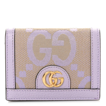 Gucci Monogram Jumbo GG Textured Dollar Calfskin Ophidia Card Case Beige Lapis 1 of 9
