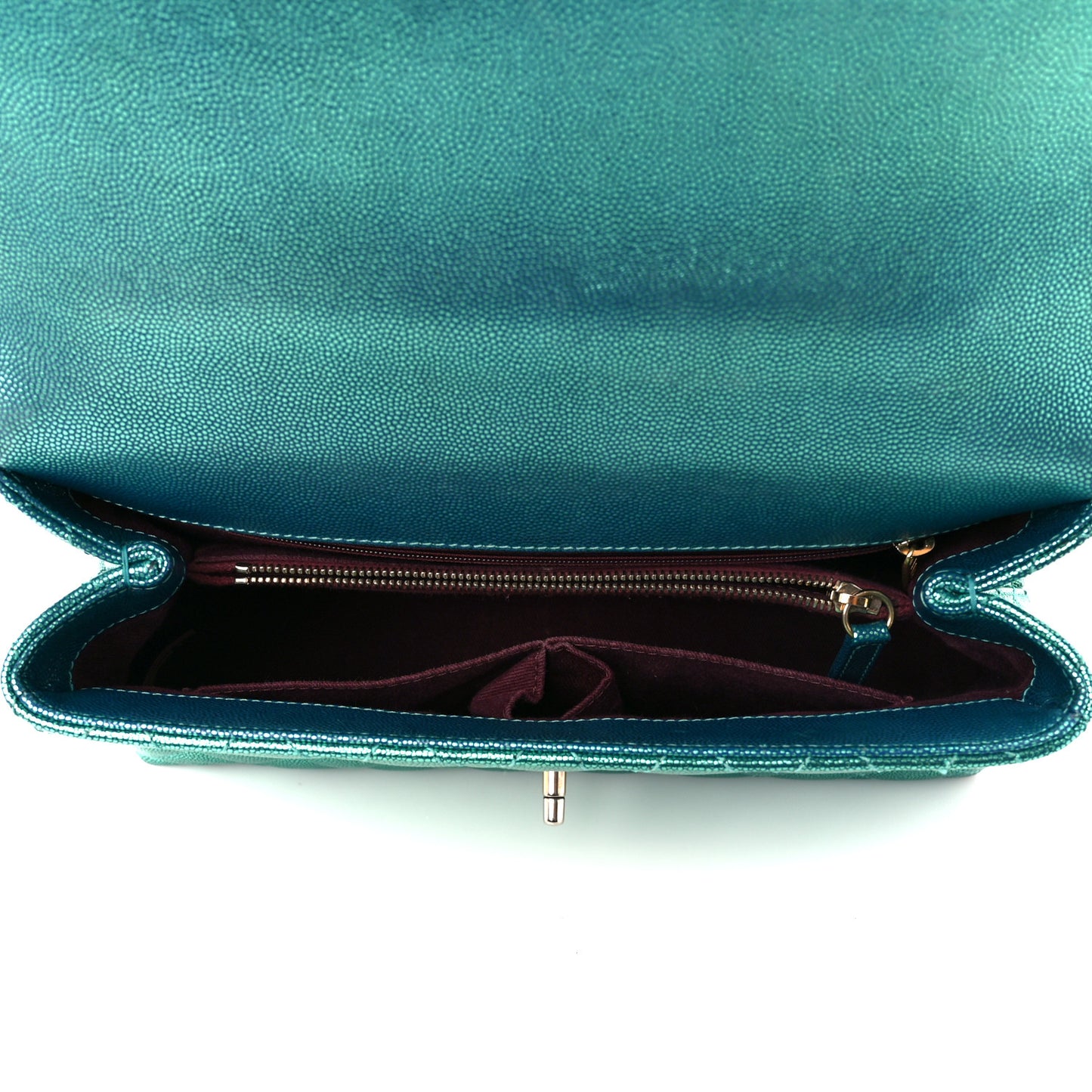 Metallic Caviar Quilted Small Coco Handle Flap Blue