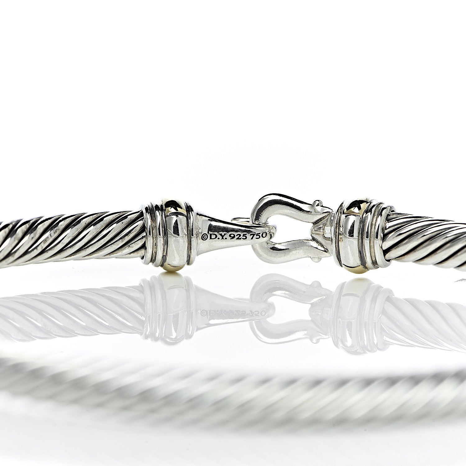 David Yurman Sterling Silver 18K Yellow Gold 4mm Cable Buckle Bracelet 4 of 4