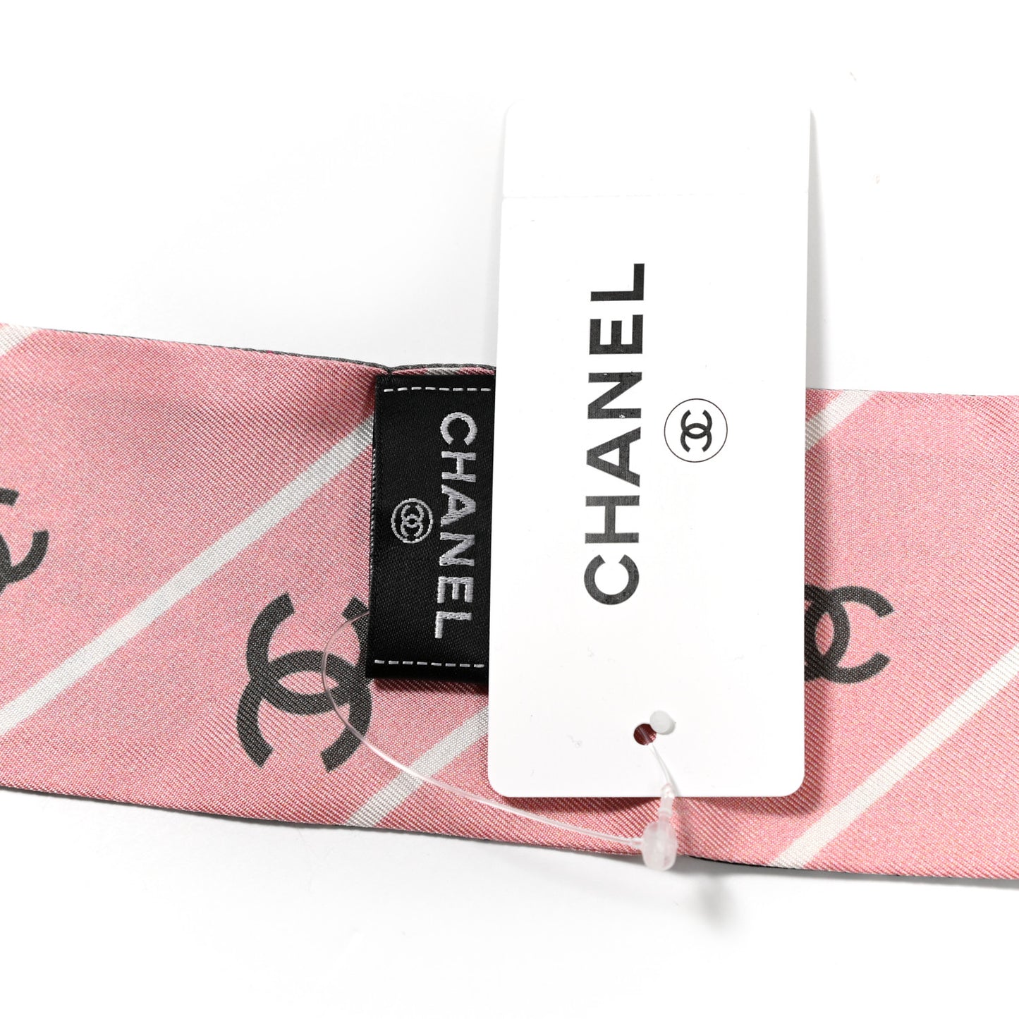 Silk Twill Slim Bandeau Scarf Pink Grey Light Pink