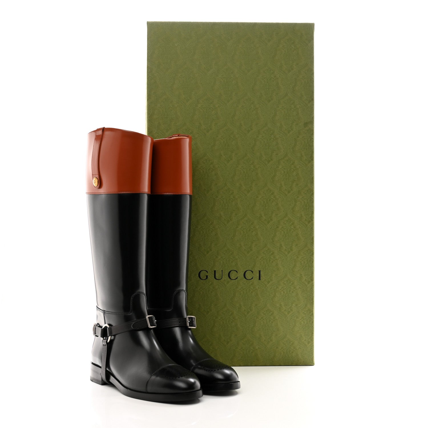 Gucci Calfskin Zelda Harness Riding Boots 39 Black Amber 1527572