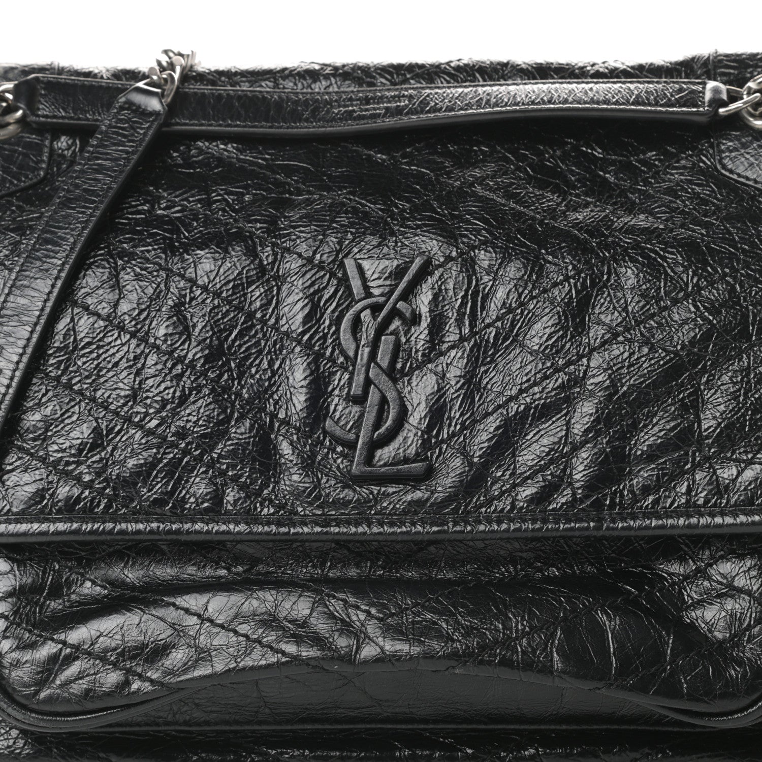 Saint Laurent Crinkled Calfskin Matelasse Monogram Large Niki Chain Satchel Black 15 of 15