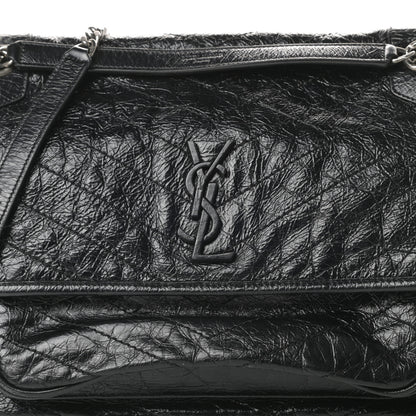 Saint Laurent Crinkled Calfskin Matelasse Monogram Large Niki Chain Satchel Black 15 of 15