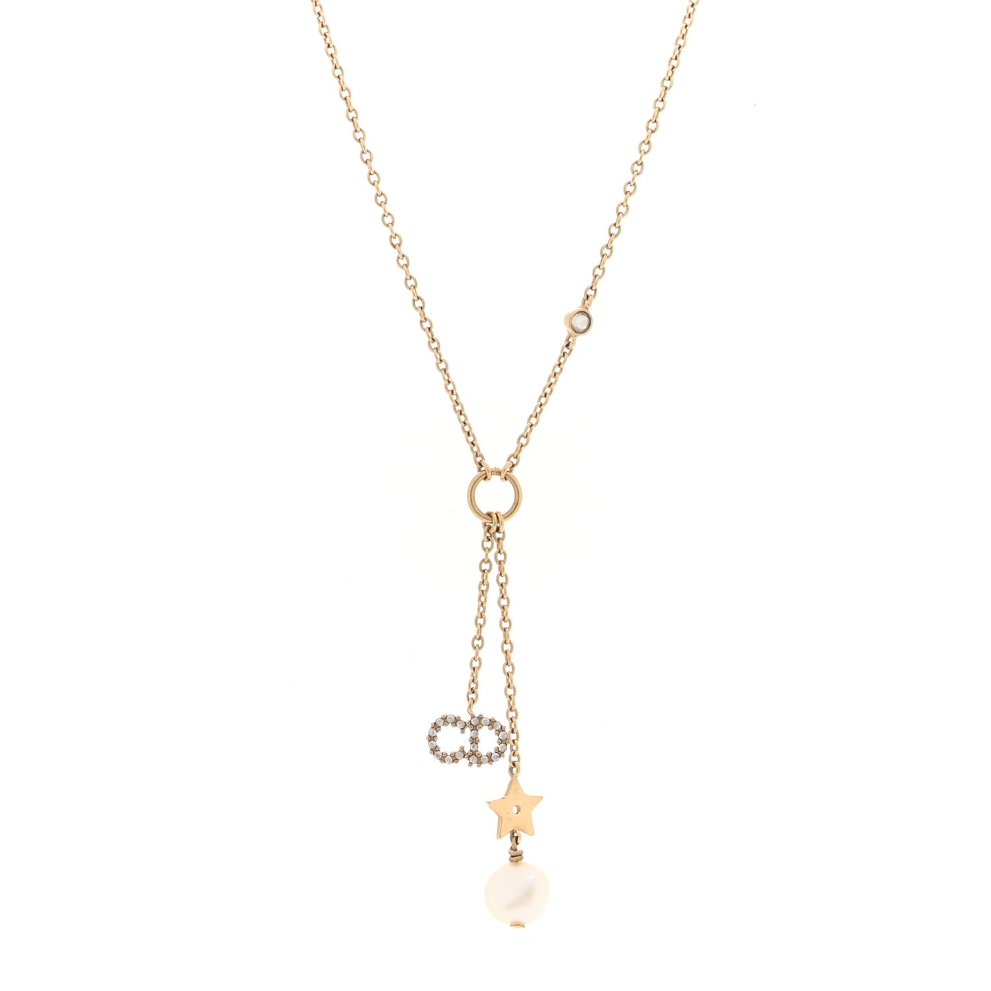 Crystal Pearl CD Shiny-D Tribal Long Necklace Gold