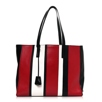 Prada Calfskin Baiadera Striped Shopping Tote Black Fuoco White 1 of 15