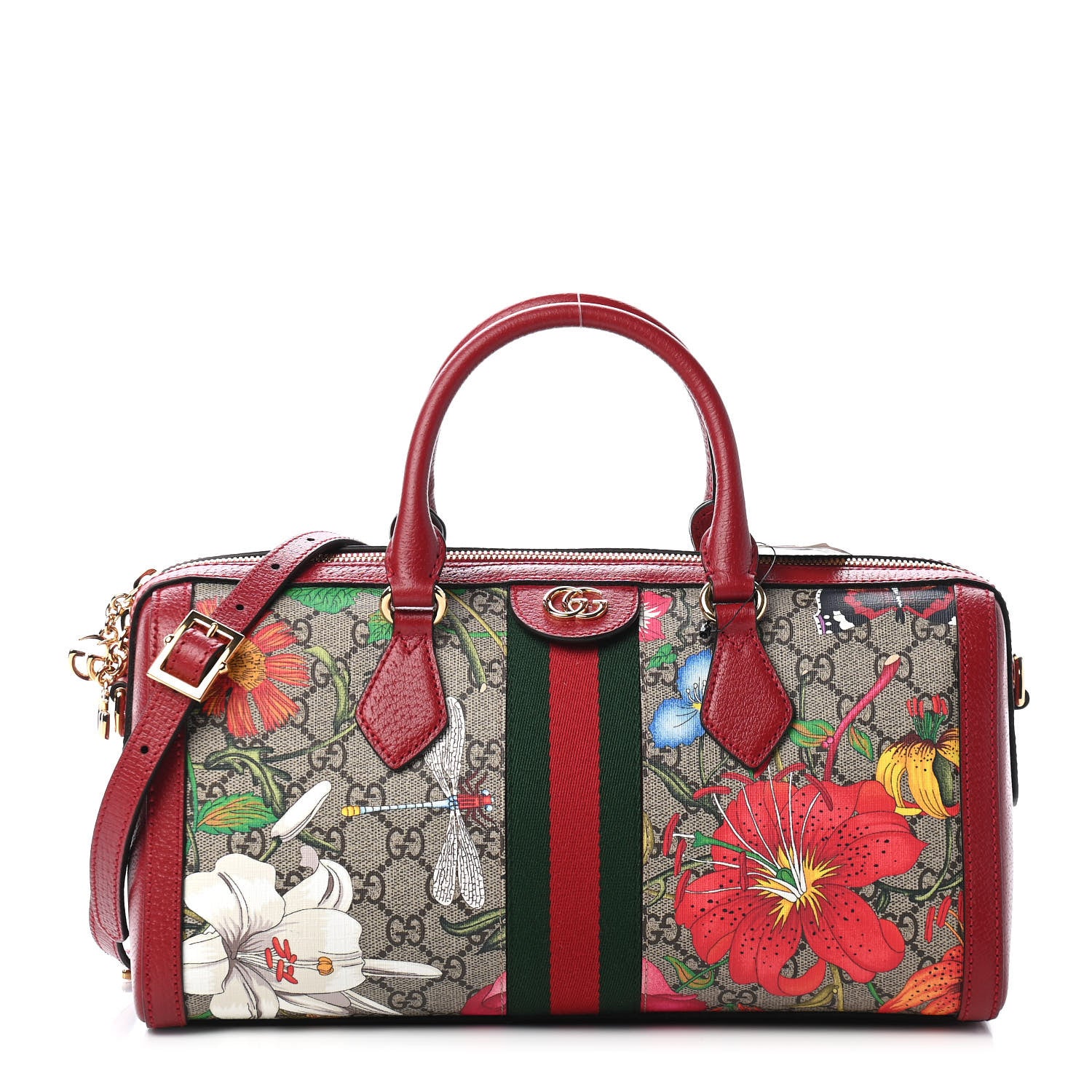 Gucci GG Supreme Monogram Flora Web Medium Ophidia Boston Red 1 of 9