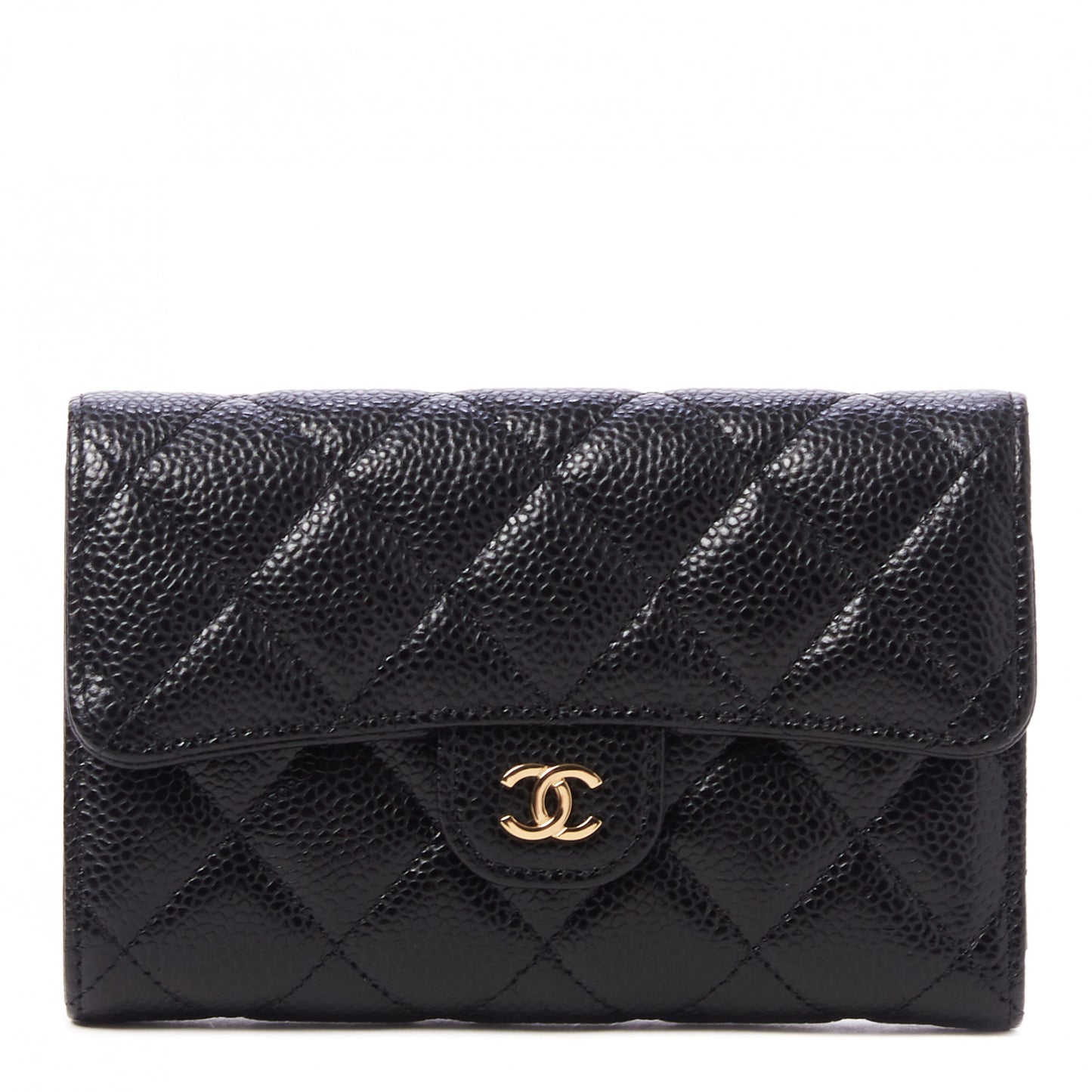 Caviar Quilted Medium Flap Wallet Black
