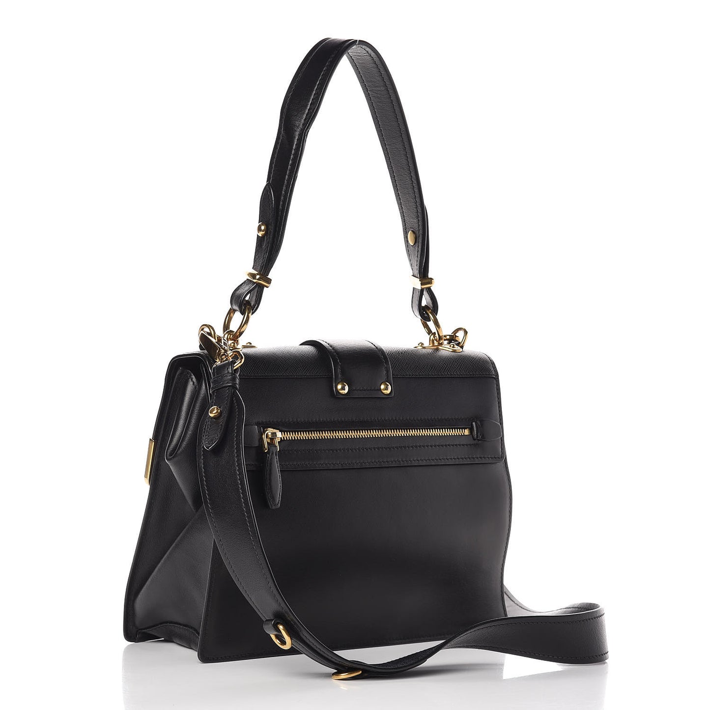 City Calfskin Saffiano Cahier Top Handle Bag Black