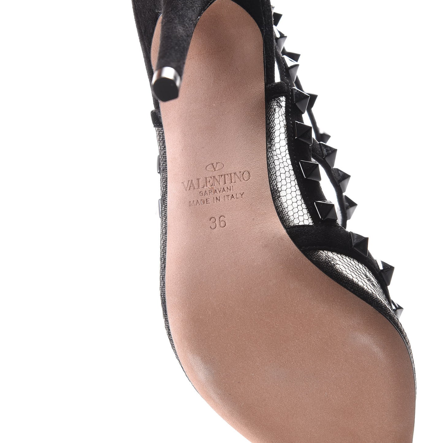 Mesh Point d'Esprit Suede Rockstud Ankle Strap 100mm Pumps 36 Black