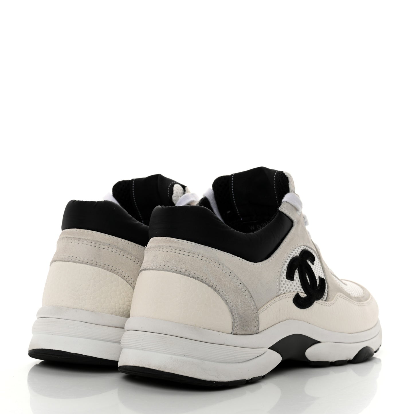 Mesh Suede Calfskin Grained Calfskin Womens CC Sneakers 40.5 White Black