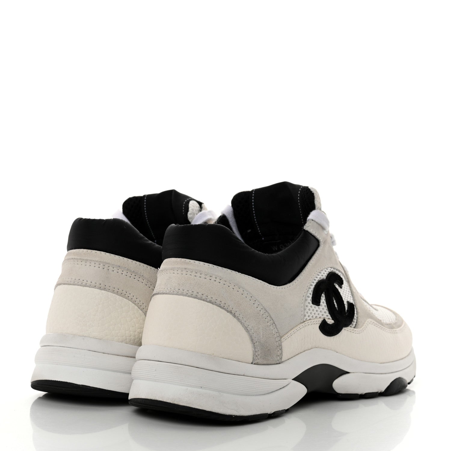 Chanel Mesh Suede Calfskin Grained Calfskin Womens CC Sneakers 40.5 White Black 4 of 12