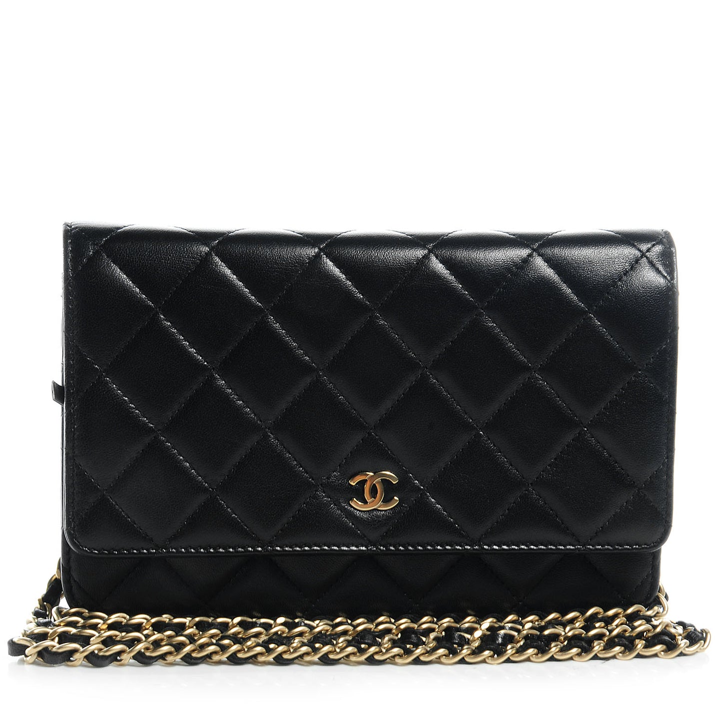 Lambskin Quilted Wallet On Chain WOC Black