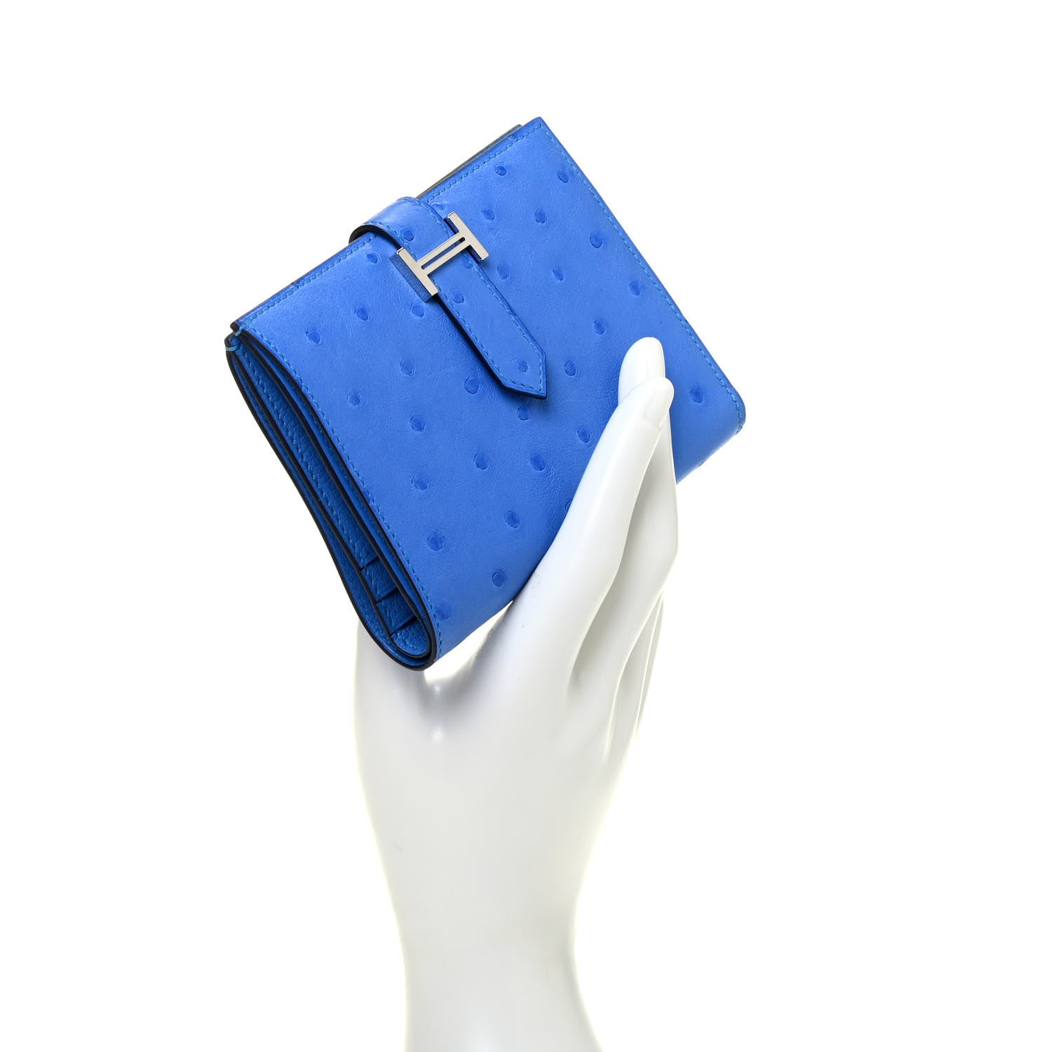Hermes Ostrich Bearn Compact Wallet Bleuet 2 of 7