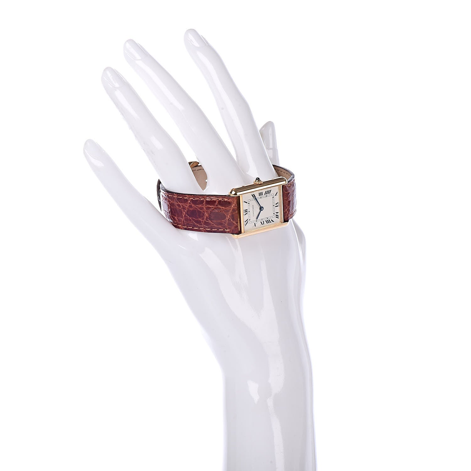 Cartier 18K Yellow Gold Alligator 24mm Tank Solo Quartz Watch Brown 3 of 10