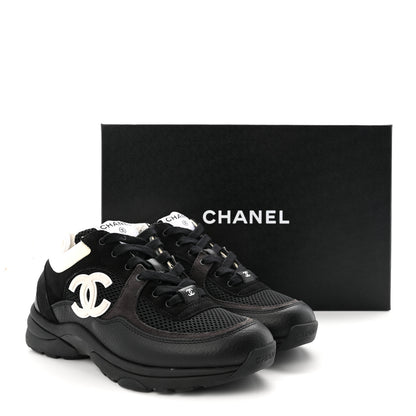 Chanel Mesh Suede Grained Calfskin Womens CC Sneakers 37.5 Black White 10 of 10