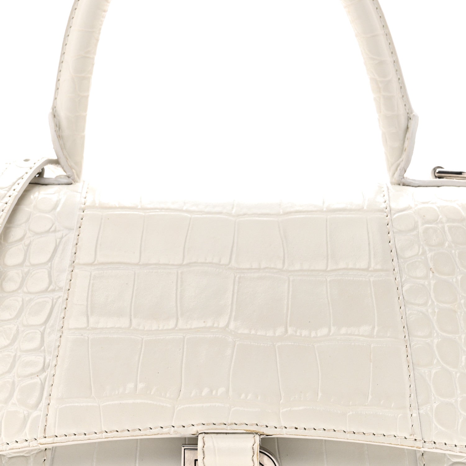 Balenciaga Calfskin Crocodile Embossed Small Hourglass Top Handle Bag White 9 of 11