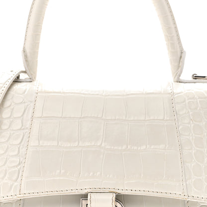 Balenciaga Calfskin Crocodile Embossed Small Hourglass Top Handle Bag White 9 of 11