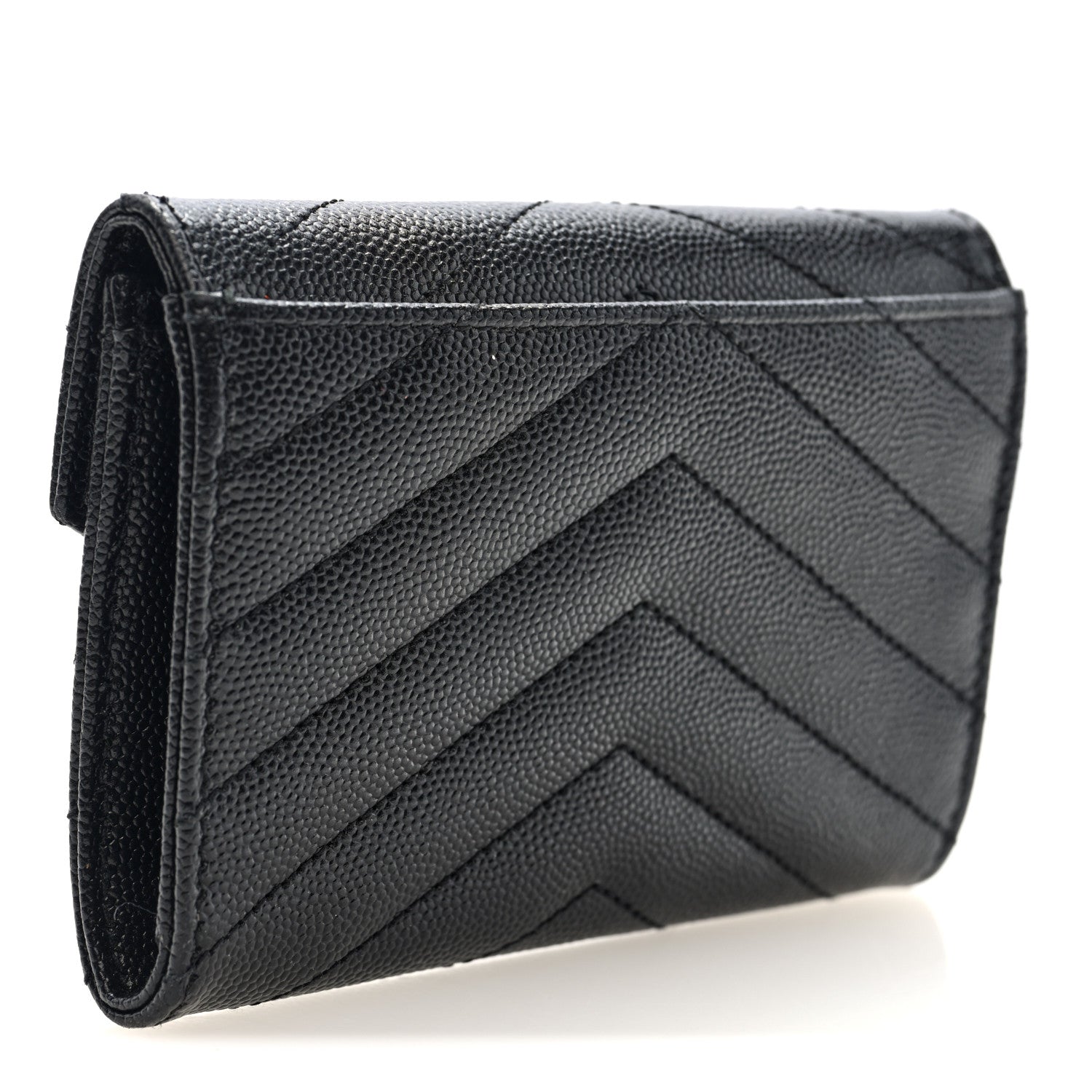 Saint Laurent Grain De Poudre Matelasse Chevron Small Monogram Envelope Wallet Black 3 of 7