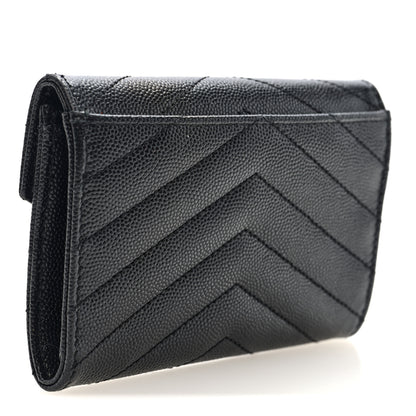 Saint Laurent Grain De Poudre Matelasse Chevron Small Monogram Envelope Wallet Black 3 of 7