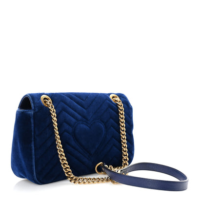 Gucci Velvet Matelasse Small GG Marmont Shoulder Bag Cobalt Blue 3 of 10