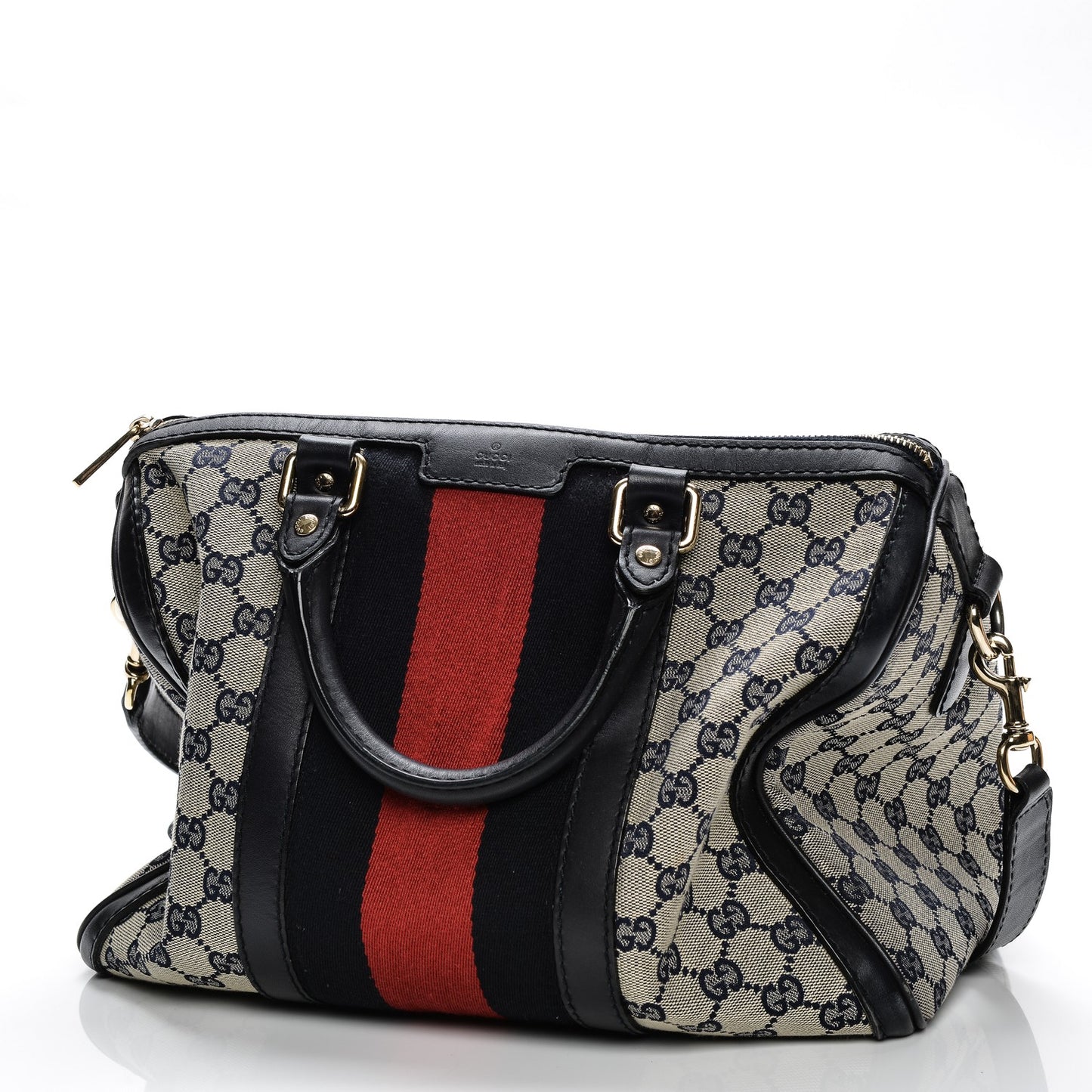 Monogram Selleria Calfskin Vintage Web Medium Boston Beige Blue