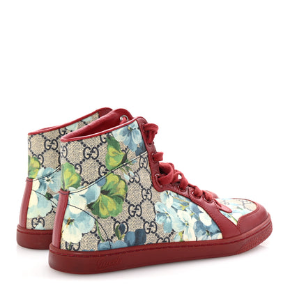 Gucci GG Supreme Monogram Blooms Womens High Top Sneakers 36.5 Beige Blue Navy Red 5 of 9