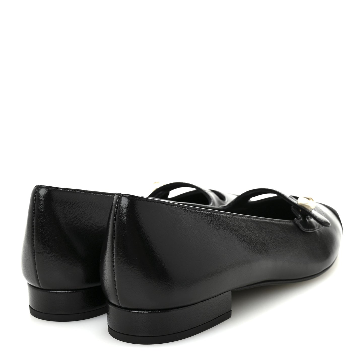 Shiny Lambskin Grosgrain Pearl Mary Jane Flats 36 Black