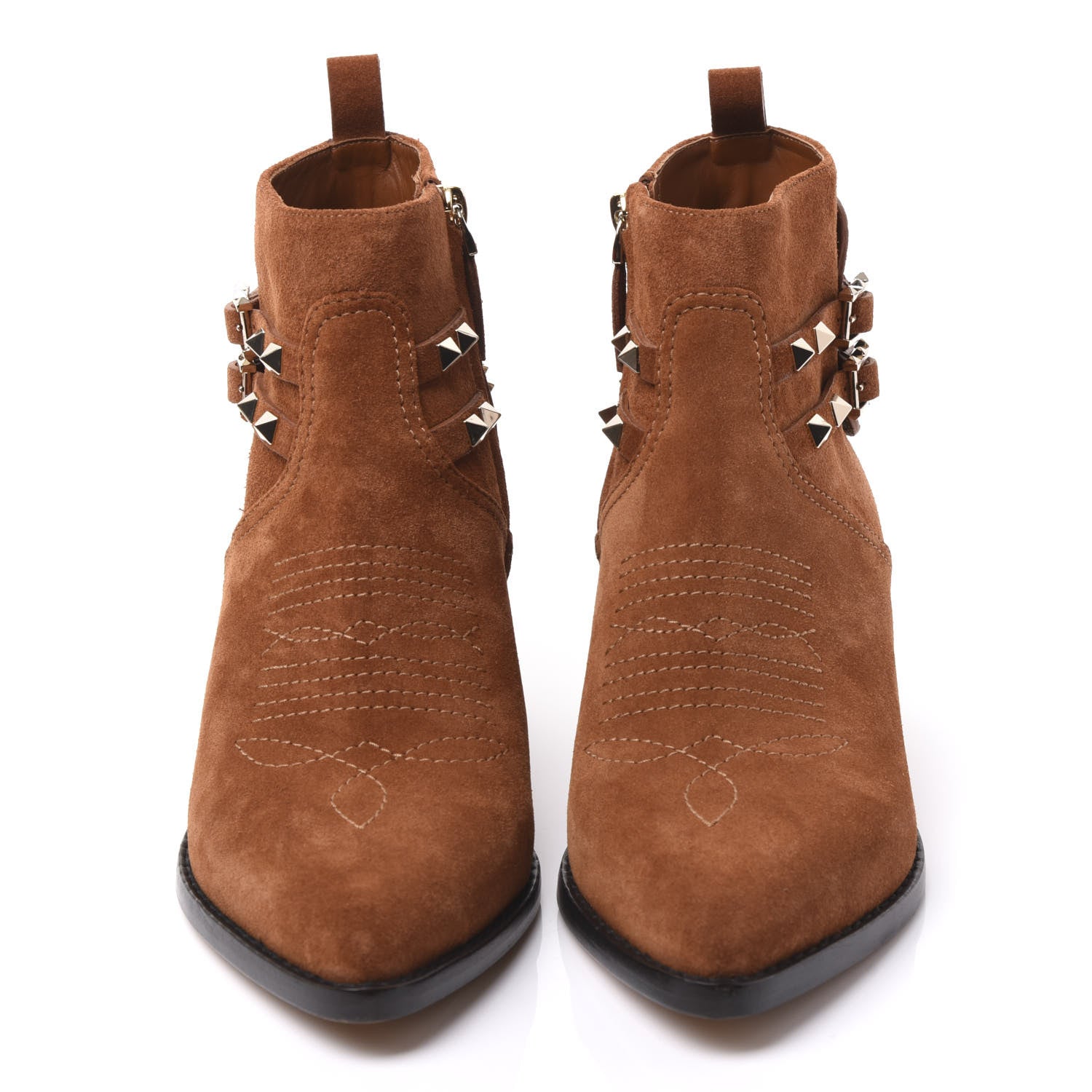 Valentino Garavani Suede Rockstud Double Buckle 50mm Cowboy Ankle Boots 38.5 Selleria 3 of 9