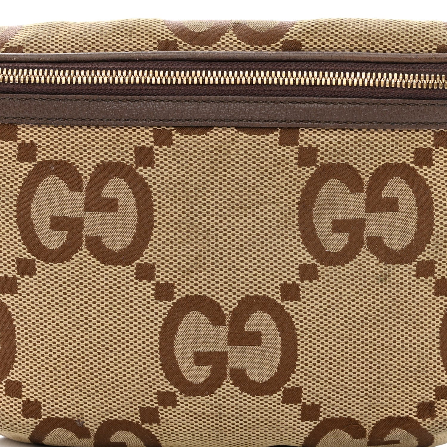 Gucci Monogram Jumbo GG Textured Dollar Calfskin Web Belt Bag Camel Ebony New Acero 9 of 13