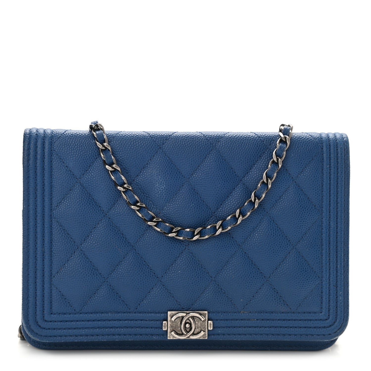 Chanel Caviar Quilted Boy Wallet On Chain WOC Blue 1 of 14