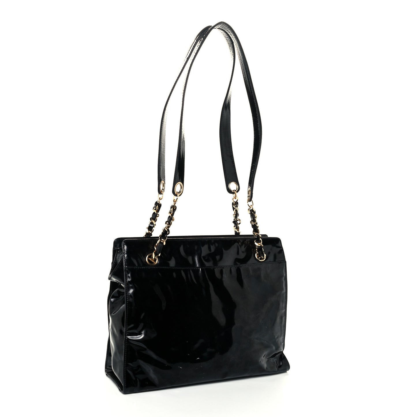 Patent CC Shoulder Bag Black