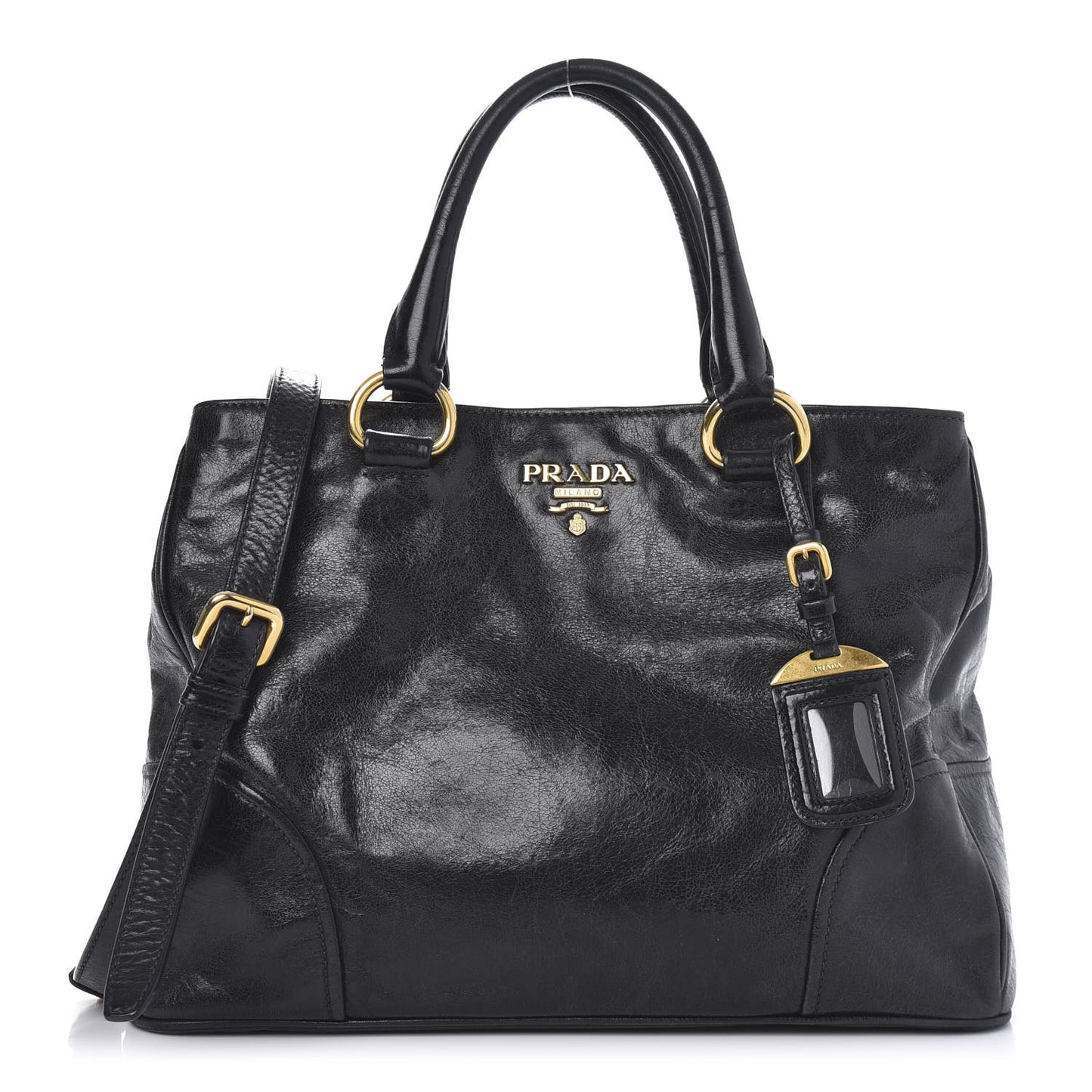 Vitello Shine Top Handle Bag Black