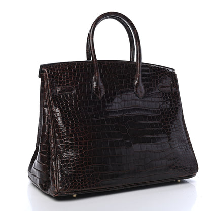 Hermes Shiny Porosus Crocodile Birkin 35 Cocoan 2 of 31