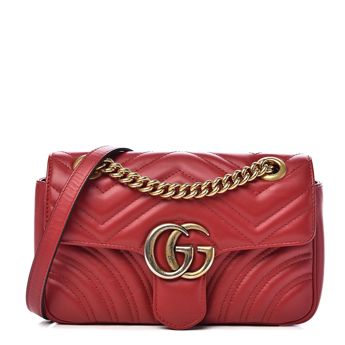 Calfskin Matelasse Mini GG Marmont Shoulder Bag Hibiscus Red
