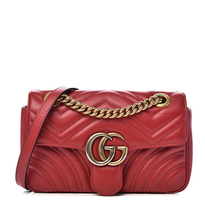 Gucci Calfskin Matelasse Mini GG Marmont Shoulder Bag Hibiscus Red 1 of 11