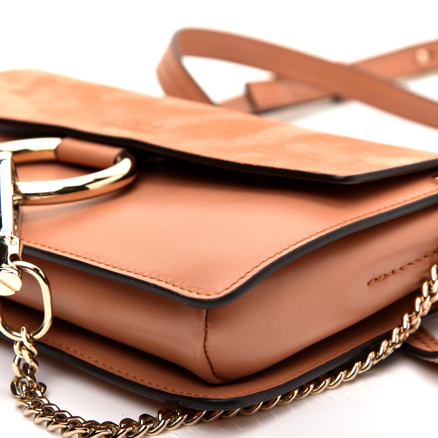 Suede Calfskin Small Faye Shoulder Bag Marrone