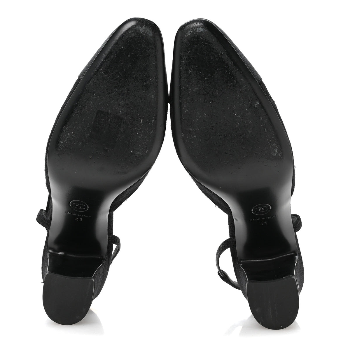 Wool Grosgrain Cap Toe CC Slingback Pumps 41 Black