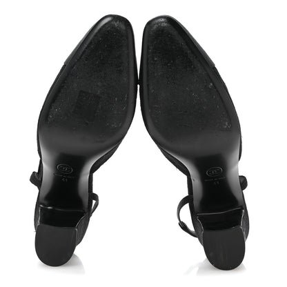 Chanel Wool Grosgrain Cap Toe CC Slingback Pumps 41 Black 6 of 9
